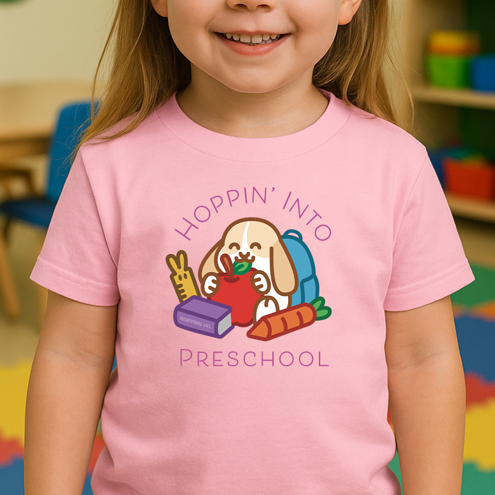 Hoppin' Into Preschool Toddler Shirt (Purple Text)