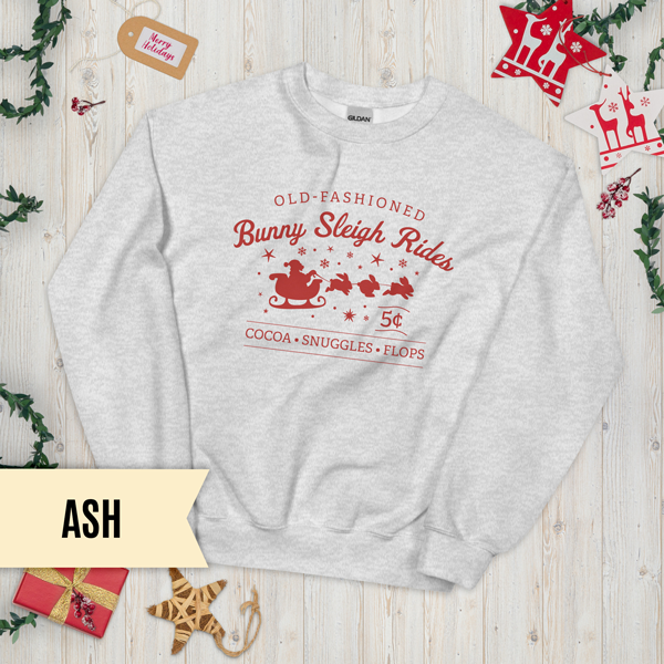 Christmas Bunny Sleigh Rides Adult Sweatshirt (Ash Gray)