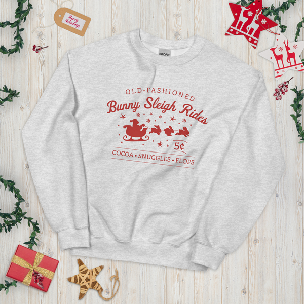 Christmas Bunny Sleigh Rides Adult Sweatshirt (Ash Gray)