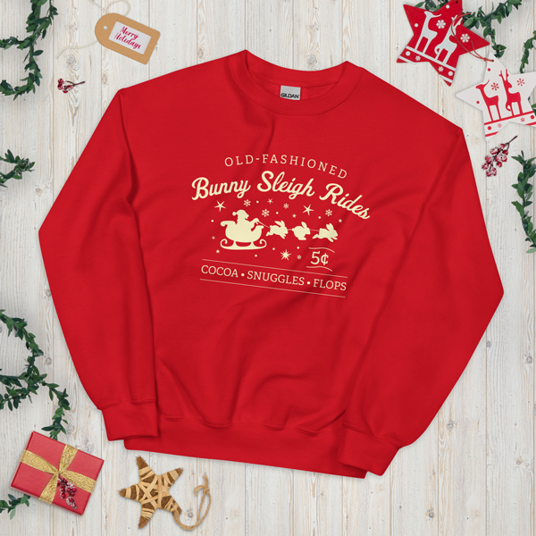 Christmas Bunny Sleigh Rides Adult Sweatshirt (Dark)