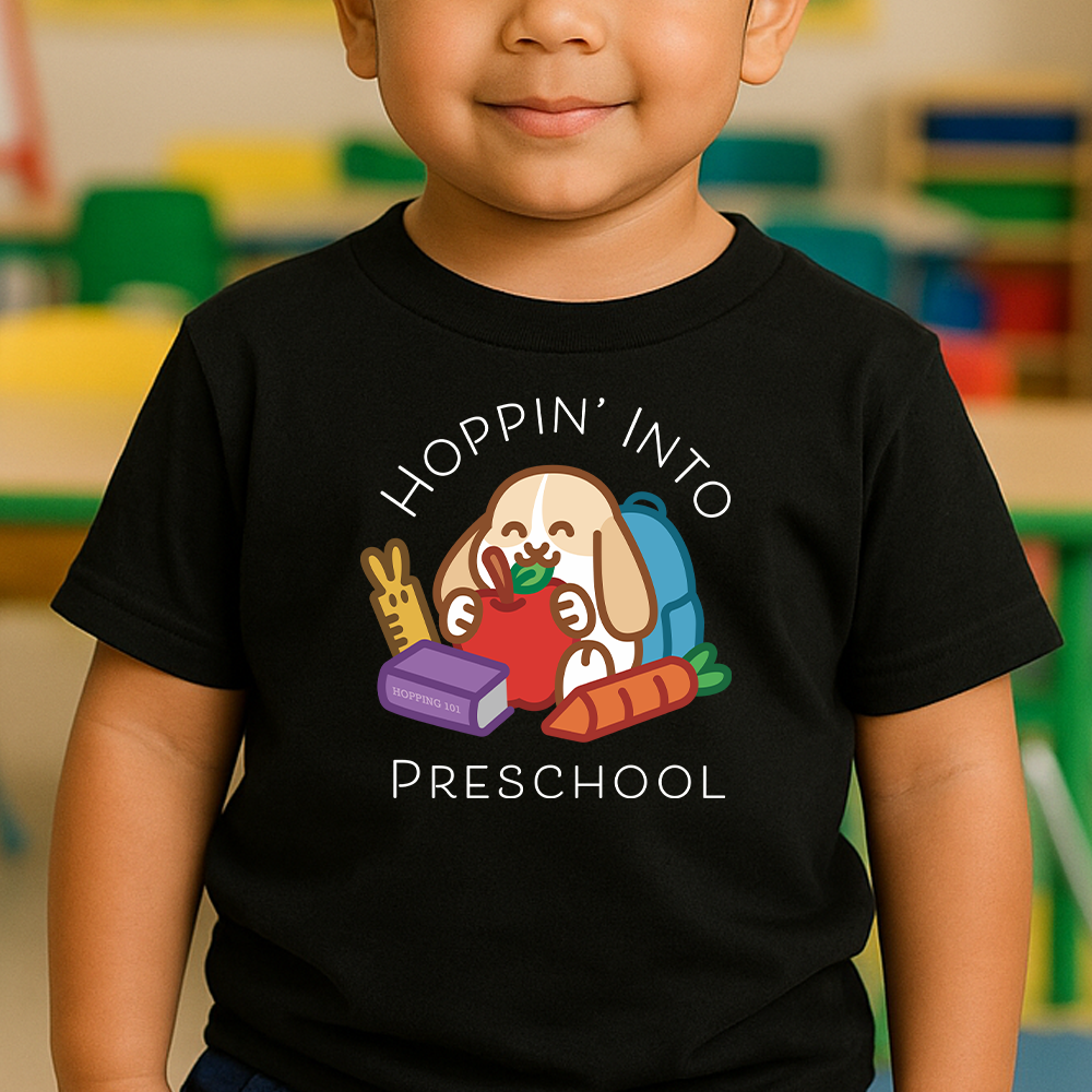 Hoppin' Into Preschool Toddler Shirt (White Text)