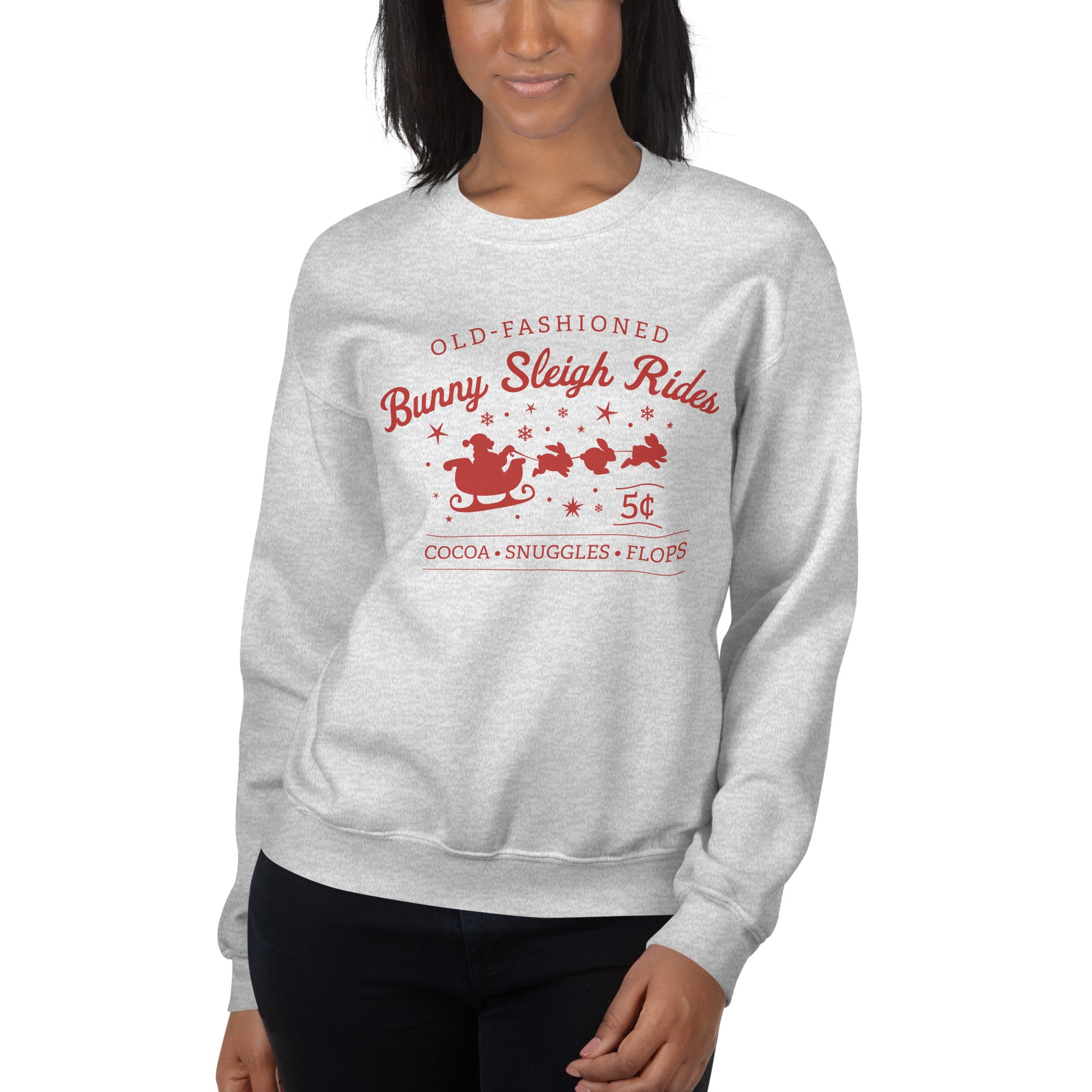 Christmas Bunny Sleigh Rides Adult Sweatshirt (Ash Gray)